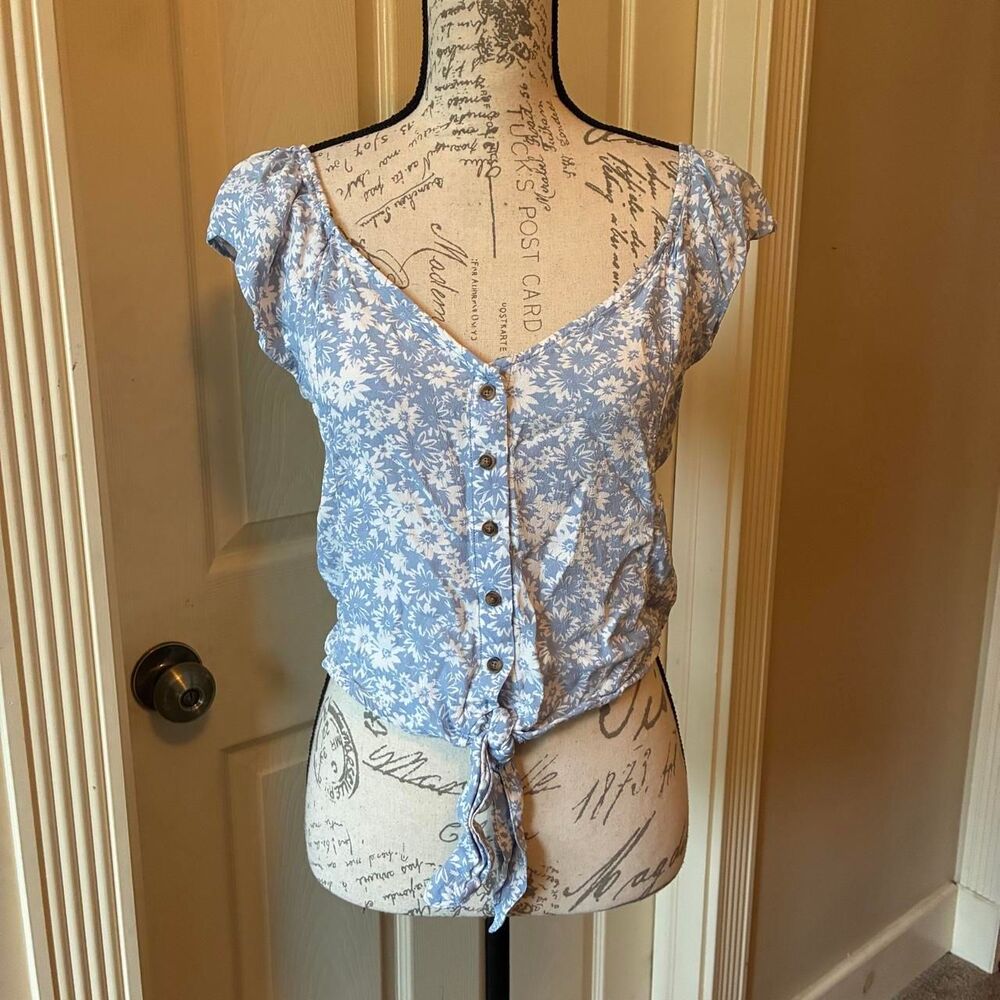 American-eagle Women's Blue and White Crop-top